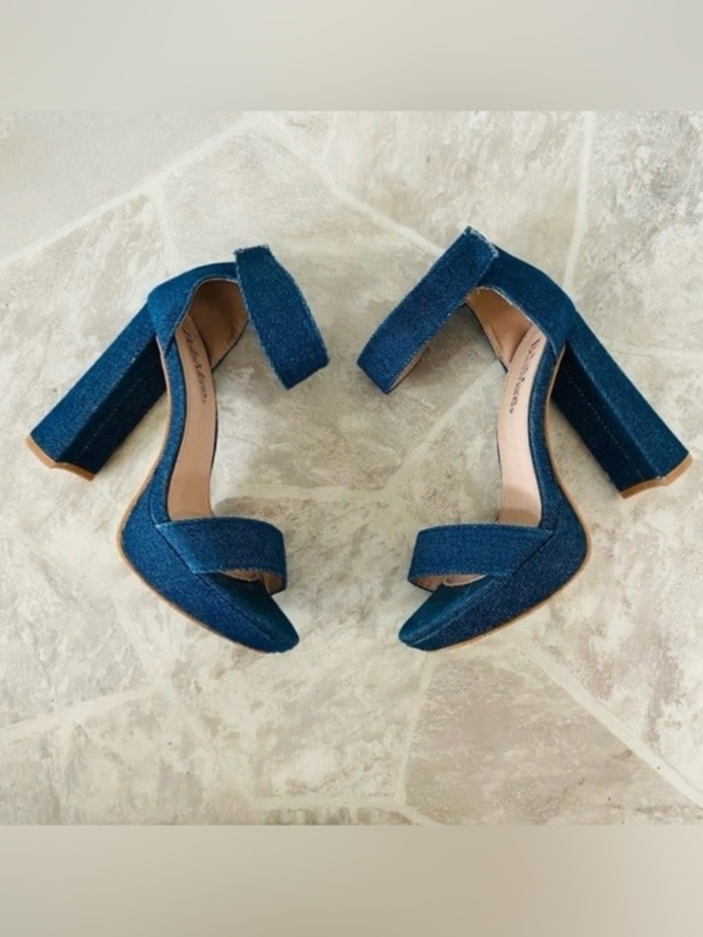 BELLA MARIE blue denim jean brats doll open toe high heels size 6.5
